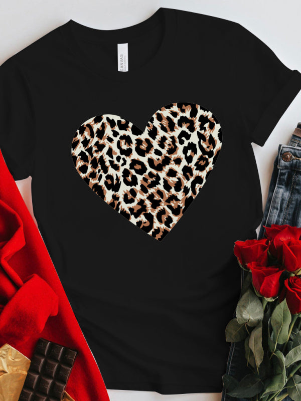 Blue Zone Planet |  Mother's Day Valentine's Day Leopard Love Print Top T-Shirt kakaclo
