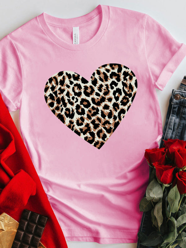 Blue Zone Planet |  Mother's Day Valentine's Day Leopard Love Print Top T-Shirt kakaclo