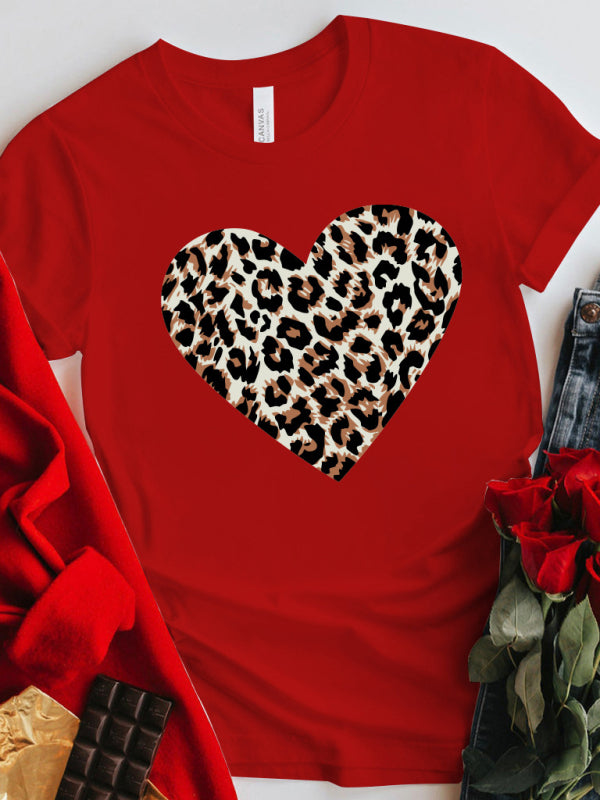 Blue Zone Planet |  Mother's Day Valentine's Day Leopard Love Print Top T-Shirt kakaclo