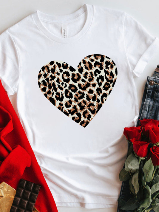Blue Zone Planet |  Mother's Day Valentine's Day Leopard Love Print Top T-Shirt kakaclo