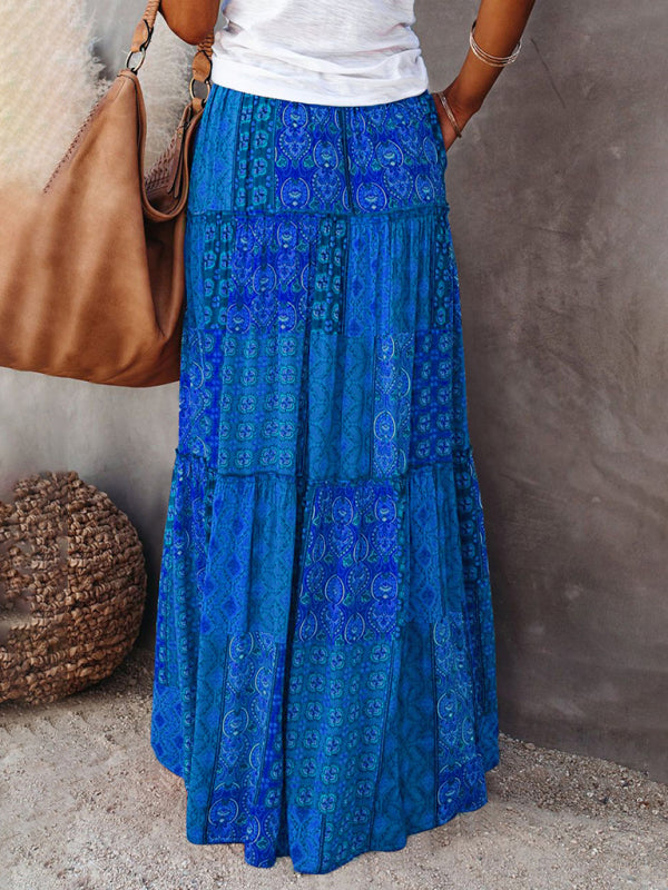 Blue Zone Planet |  New Bohemian style skirt European and American loose casual high waist long skirt BLUE ZONE PLANET