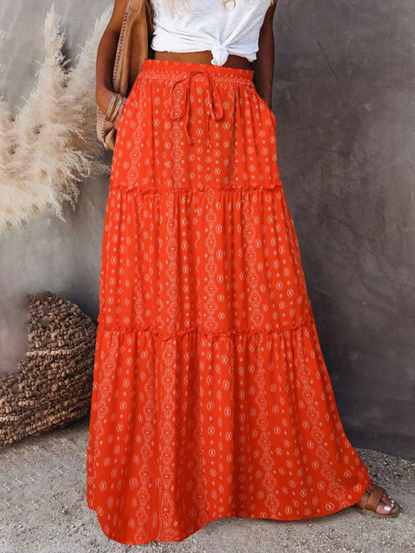 Blue Zone Planet |  New Bohemian style skirt European and American loose casual high waist long skirt BLUE ZONE PLANET