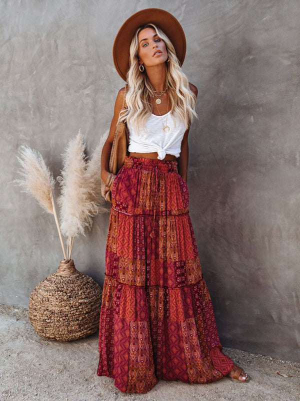 Blue Zone Planet |  New Bohemian style skirt European and American loose casual high waist long skirt BLUE ZONE PLANET