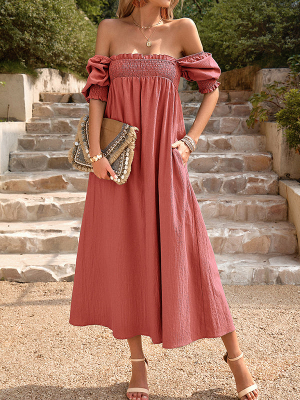 pure color temperament elegant square collar two-wear long skirt with one word collar kakaclo