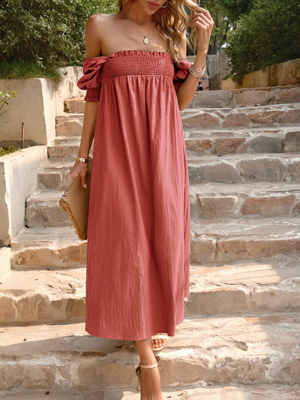 pure color temperament elegant square collar two-wear long skirt with one word collar kakaclo