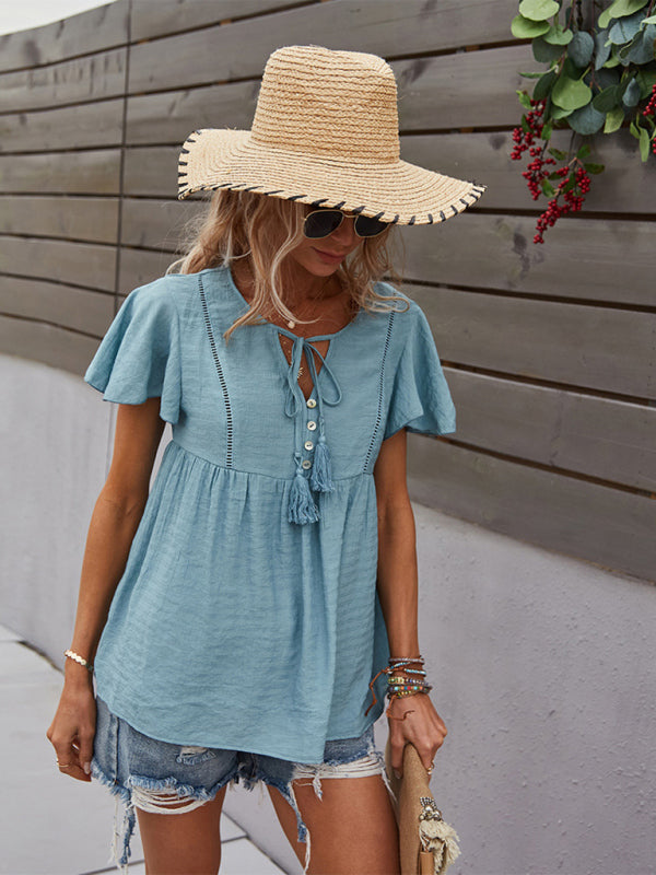 Woven Fashion Short Sleeve Shirt BLUE ZONE PLANET