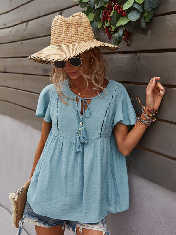 Woven Fashion Short Sleeve Shirt BLUE ZONE PLANET