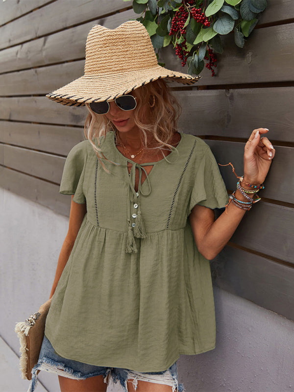 Woven Fashion Short Sleeve Shirt BLUE ZONE PLANET