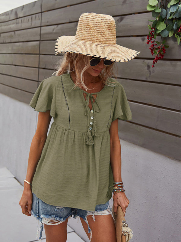 Woven Fashion Short Sleeve Shirt BLUE ZONE PLANET