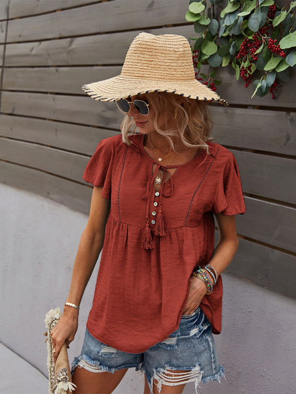 Woven Fashion Short Sleeve Shirt BLUE ZONE PLANET