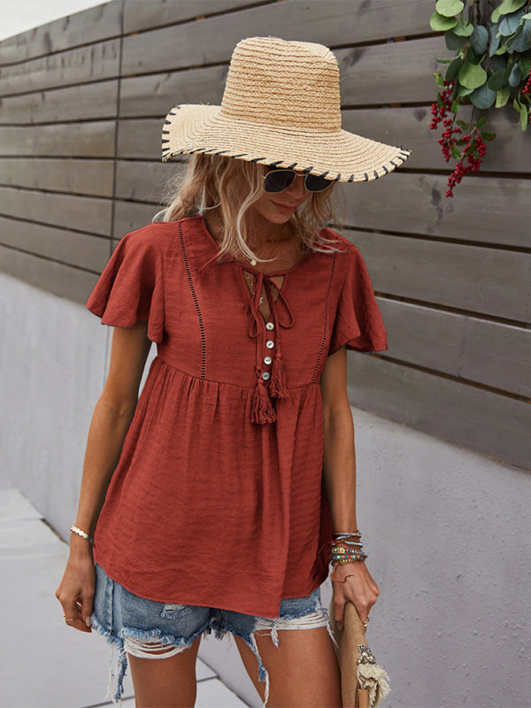 Woven Fashion Short Sleeve Shirt BLUE ZONE PLANET