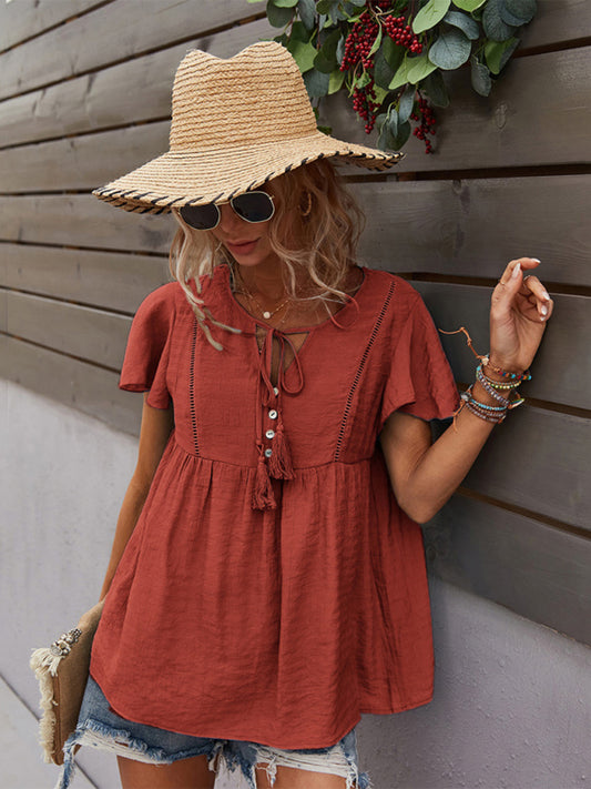 Woven Fashion Short Sleeve Shirt BLUE ZONE PLANET