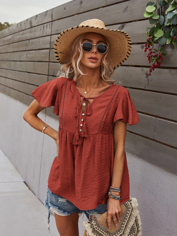 Woven Fashion Short Sleeve Shirt BLUE ZONE PLANET