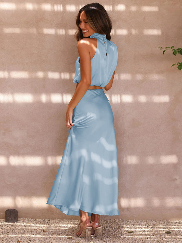 Women's bib top drape skirt elegant two-piece set BLUE ZONE PLANET