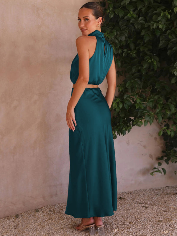 Women's bib top drape skirt elegant two-piece set BLUE ZONE PLANET