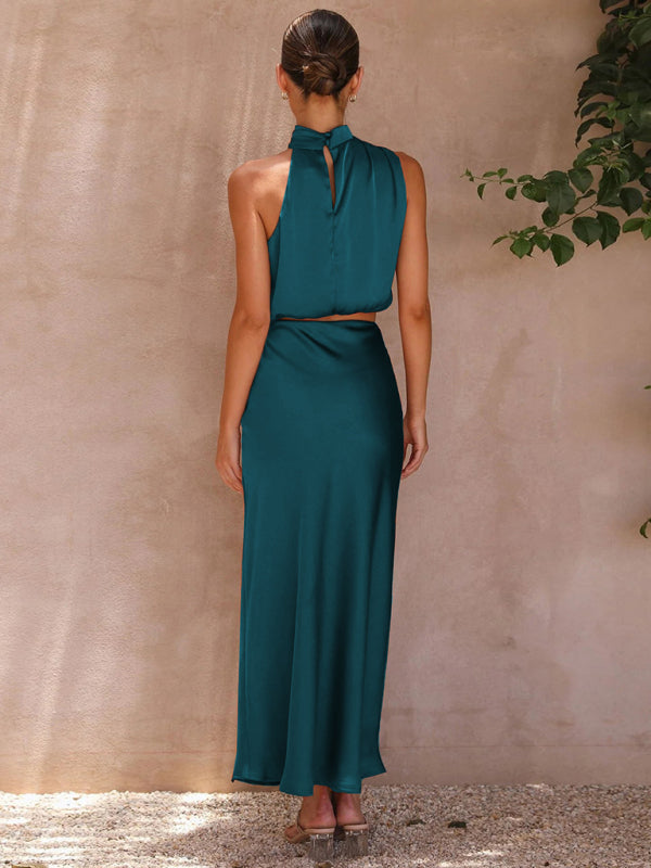 Women's bib top drape skirt elegant two-piece set BLUE ZONE PLANET