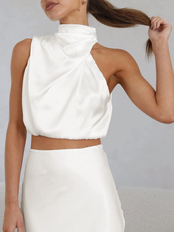 Women's bib top drape skirt elegant two-piece set BLUE ZONE PLANET