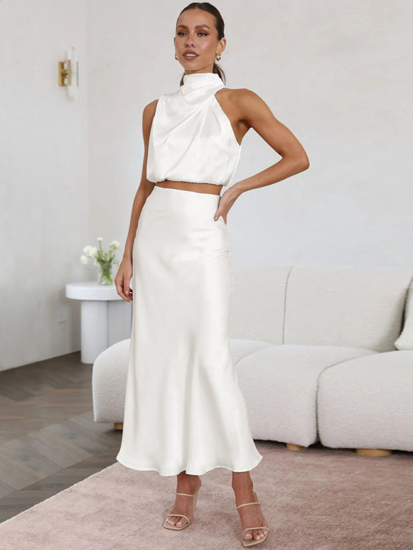 Women's bib top drape skirt elegant two-piece set BLUE ZONE PLANET