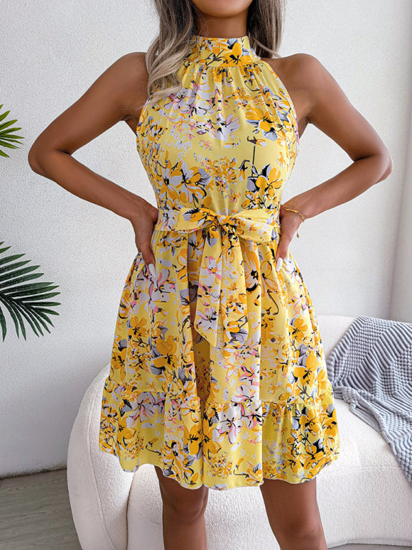 Blue Zone Planet |  Elegant Lace-Up Ruffled Floral Dress BLUE ZONE PLANET