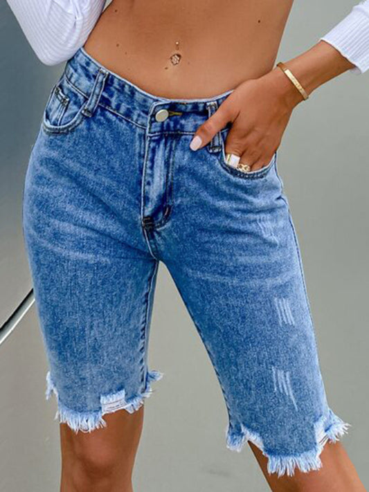 Light Color Straight Leg Washed Jeans Crop Pants-BOTTOM SIZES SMALL MEDIUM LARGE-[Adult]-[Female]-Blue-S-2022 Online Blue Zone Planet