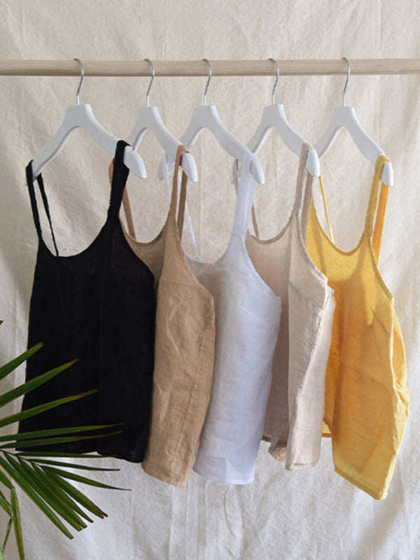 French Niche Design Retro Vacation Linen Backless Cropped Top BLUE ZONE PLANET