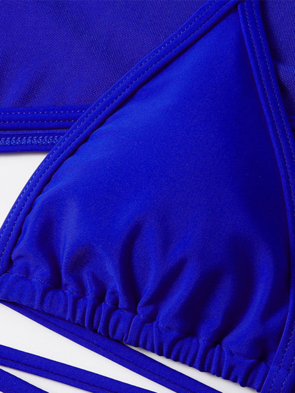 Blue Zone Planet |  Long-sleeved mesh jacket three-piece swimsuit solid color sexy bikini BLUE ZONE PLANET