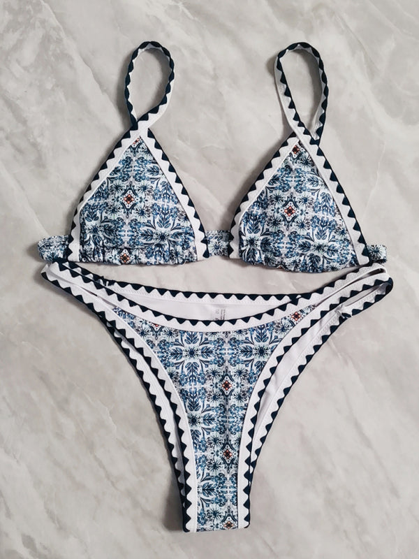 Blue Zone Planet |  bikini split swimsuit digital printing crochet split swimsuit BLUE ZONE PLANET