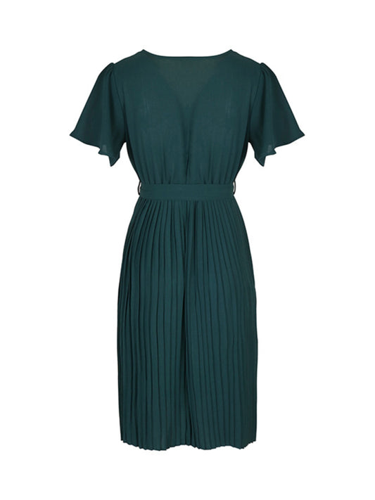 Blue Zone Planet |  Solid Color Pleated French Elegant Dress BLUE ZONE PLANET