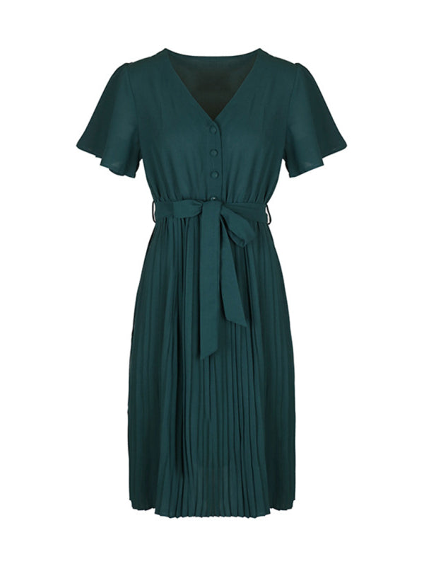 Blue Zone Planet |  Solid Color Pleated French Elegant Dress BLUE ZONE PLANET