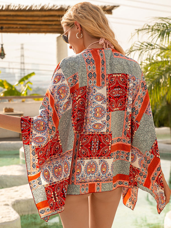 Short Beach Cover Up Sunscreen Sunshade Kimono Cardigan Top BLUE ZONE PLANET