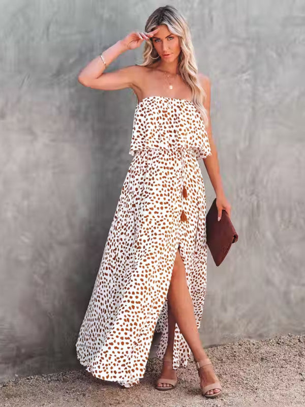 style leopard print one-shoulder ruffle slit dress kakaclo