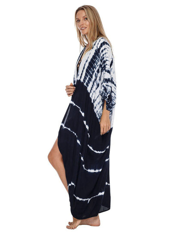 Blue Zone Planet |  Beach Cover-Up Rayon Tie-Dye Graphic Print Sunscreen Cardigan BLUE ZONE PLANET