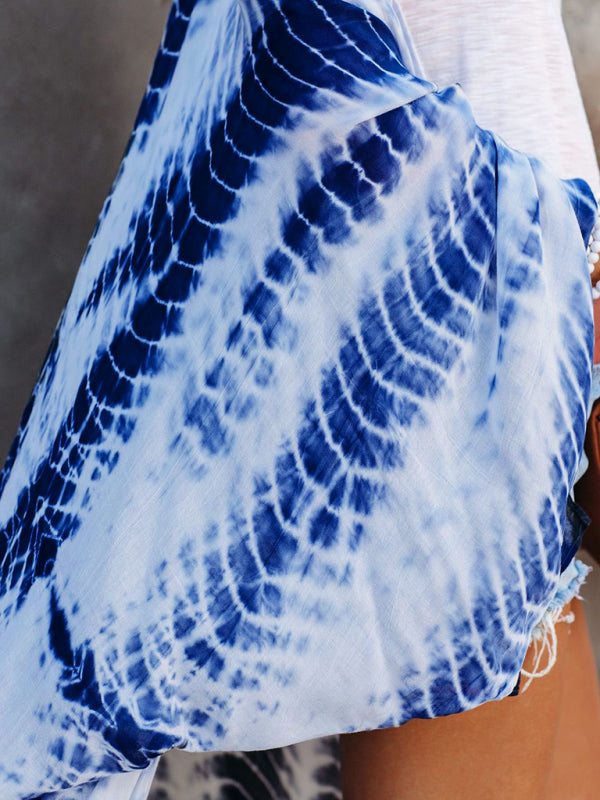 Blue Zone Planet |  Beach Tie Dye Graphic Print Sun Protection Cardigan Bikini Cover Up BLUE ZONE PLANET