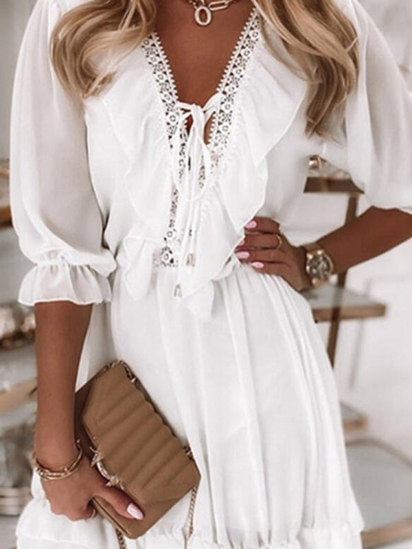 Arrival V Neck Mosaic Chiffon Loose Dress BLUE ZONE PLANET