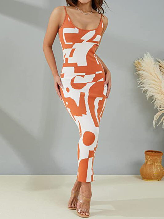 Wind Print Slim Slim Elegant Dress BLUE ZONE PLANET