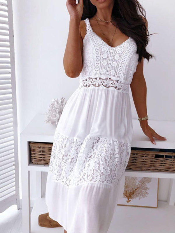 European and American lace stitching spaghetti strap beach skirt dress kakaclo