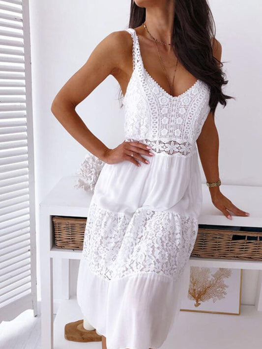 European and American lace stitching spaghetti strap beach skirt dress kakaclo