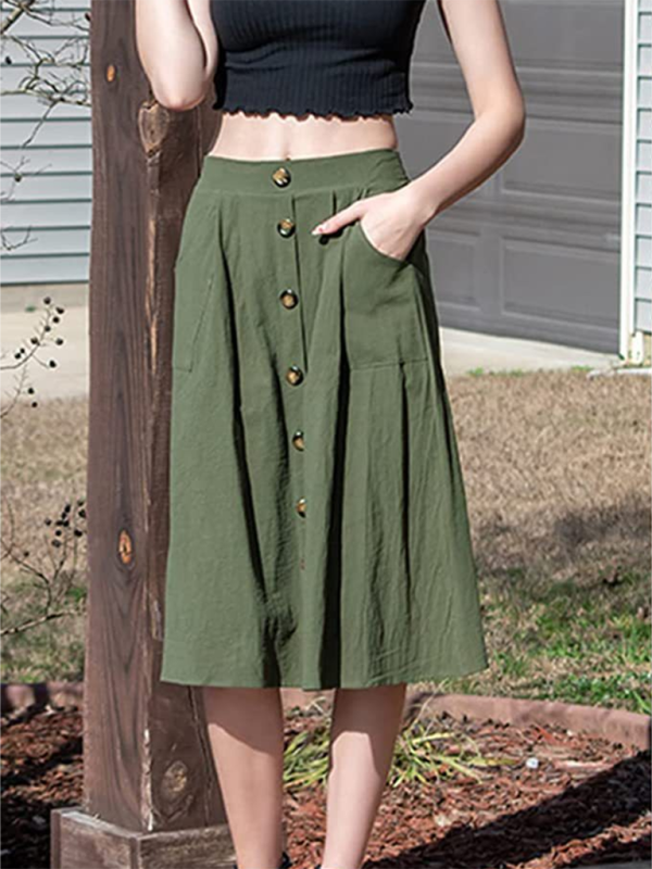 Blue Zone Planet |  Button High Waist Skirt BLUE ZONE PLANET