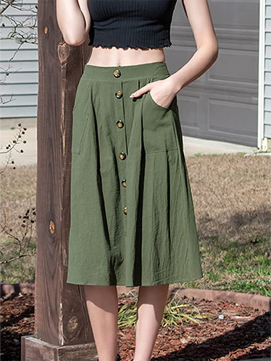 Blue Zone Planet |  Button High Waist Skirt BLUE ZONE PLANET