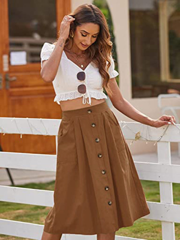 Blue Zone Planet |  Button High Waist Skirt BLUE ZONE PLANET