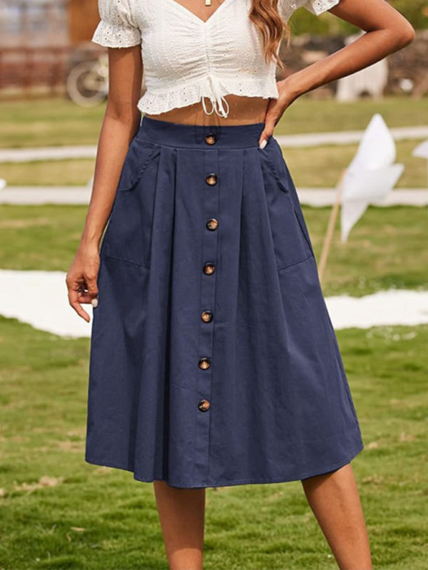 Blue Zone Planet |  Button High Waist Skirt BLUE ZONE PLANET