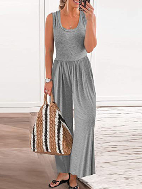 Solid Color Loose Sleeveless Jumpsuit BLUE ZONE PLANET
