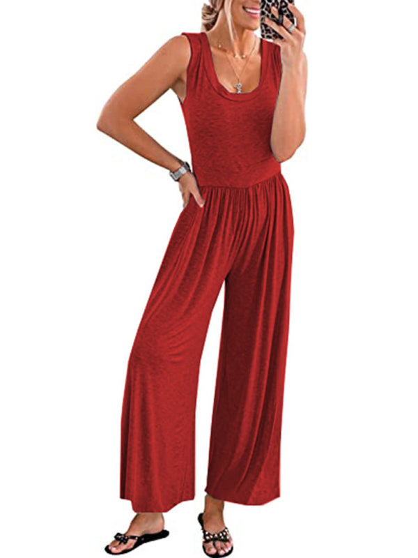 Solid Color Loose Sleeveless Jumpsuit BLUE ZONE PLANET