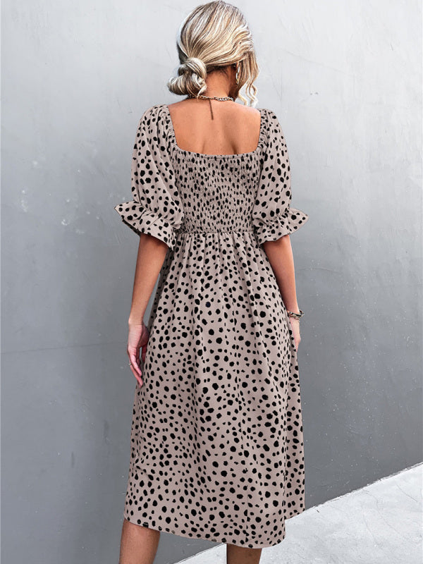 Blue Zone Planet | Casual Square Neck One-Word Neck Two-Wear Retro Leopard Print Dress kakaclo