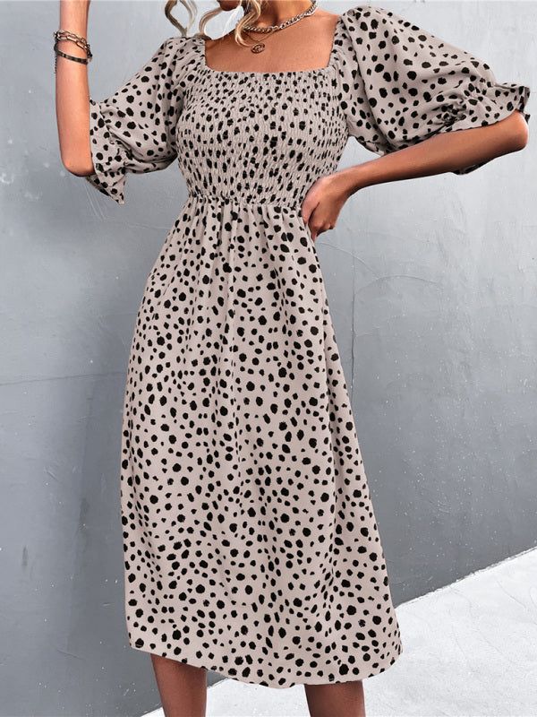 Blue Zone Planet | Casual Square Neck One-Word Neck Two-Wear Retro Leopard Print Dress kakaclo