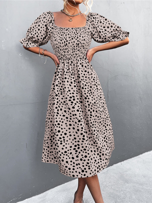 Blue Zone Planet | Casual Square Neck One-Word Neck Two-Wear Retro Leopard Print Dress kakaclo