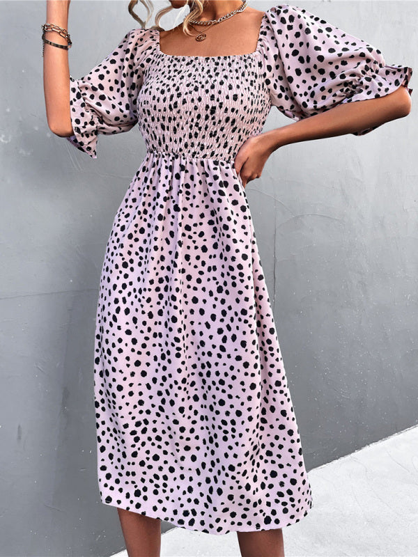 Blue Zone Planet | Casual Square Neck One-Word Neck Two-Wear Retro Leopard Print Dress kakaclo