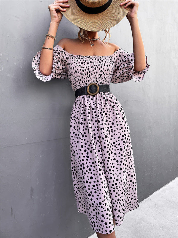 Blue Zone Planet | Casual Square Neck One-Word Neck Two-Wear Retro Leopard Print Dress kakaclo