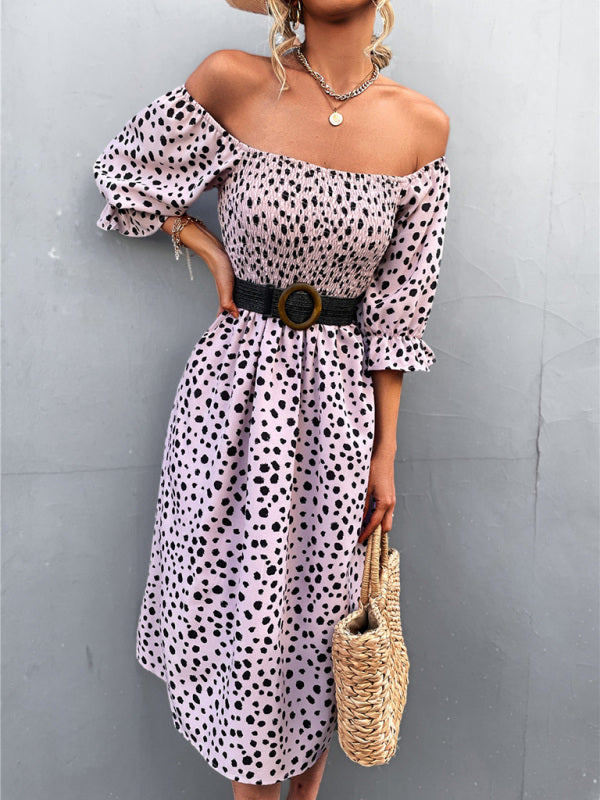 Blue Zone Planet | Casual Square Neck One-Word Neck Two-Wear Retro Leopard Print Dress kakaclo