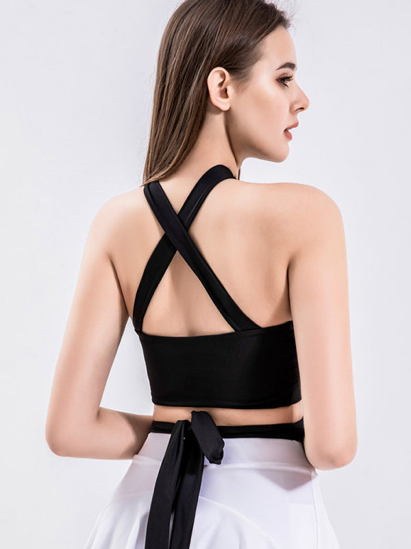Strap fitness vest sports cross beautiful back underwear with chest pad top BLUE ZONE PLANET